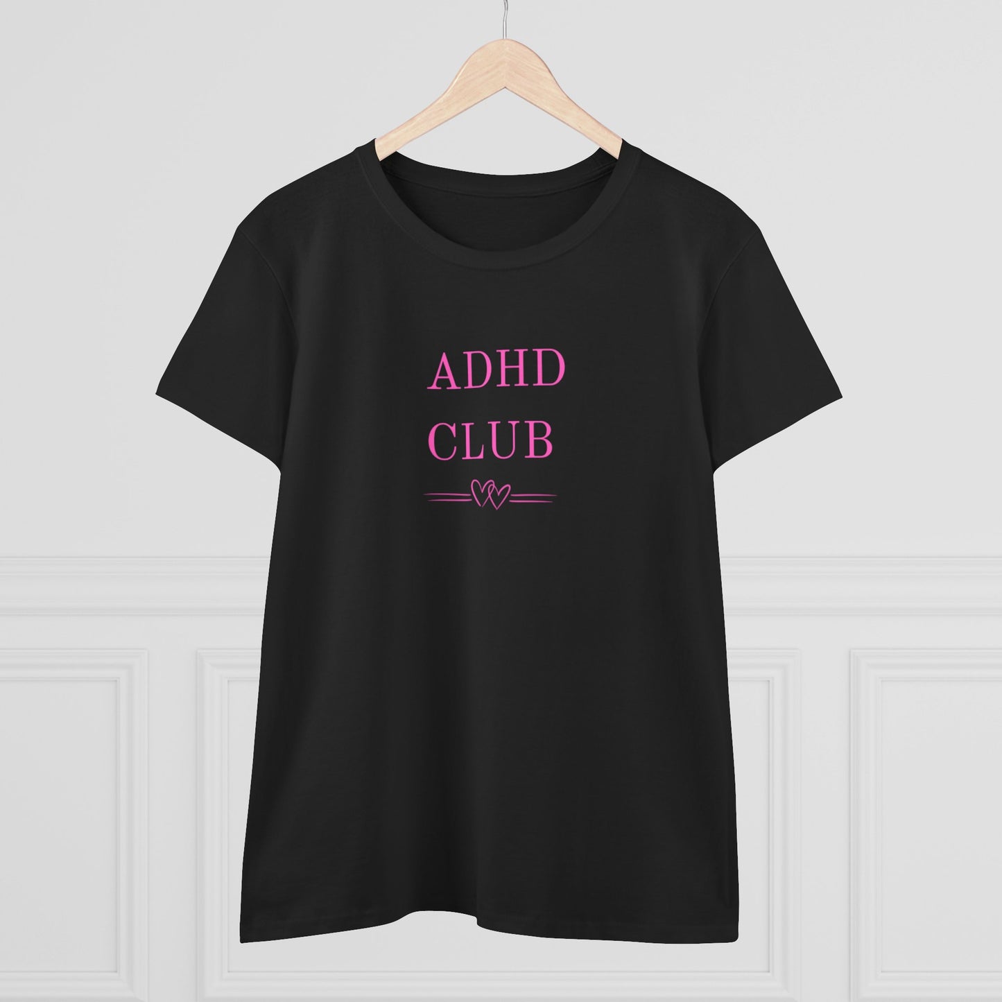 US ADHD Club Women's Midweight Cotton Tee, Gift for ADHD Awareness, Casual Top for Everyday Wear, Fun Graphic Tee, Comfortable Cotton T-Shirt