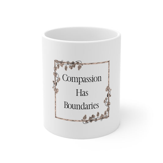 UK Compassion Has Boundaries Coffee Mugs, Motivational Ceramic Cup for Home, Office, Gifts for Friends, Self-Care Reminder, 11oz, 15oz