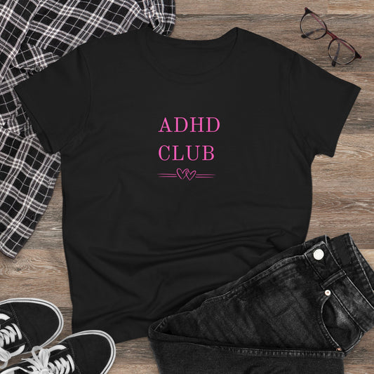 US ADHD Club Women's Midweight Cotton Tee, Gift for ADHD Awareness, Casual Top for Everyday Wear, Fun Graphic Tee, Comfortable Cotton T-Shirt