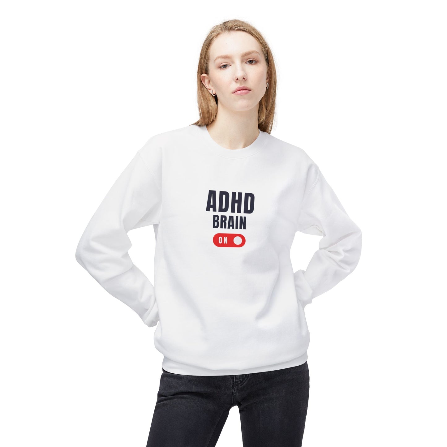 US ADHD Brain On Sweatshirt, Unisex Fleece Sweater, Funny Crewneck Gift, Mental Health Awareness Wear, Casual Cozy Apparel