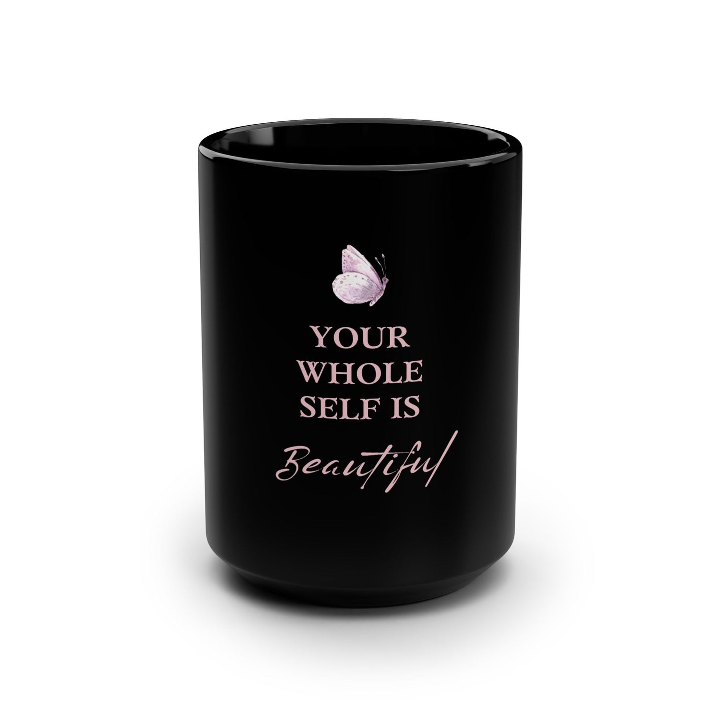 UK Beautiful Self Black Mug - Motivational Coffee Cup, Gift for Her, Inspirational Kitchenware, Butterfly Design, Self-Love Mug