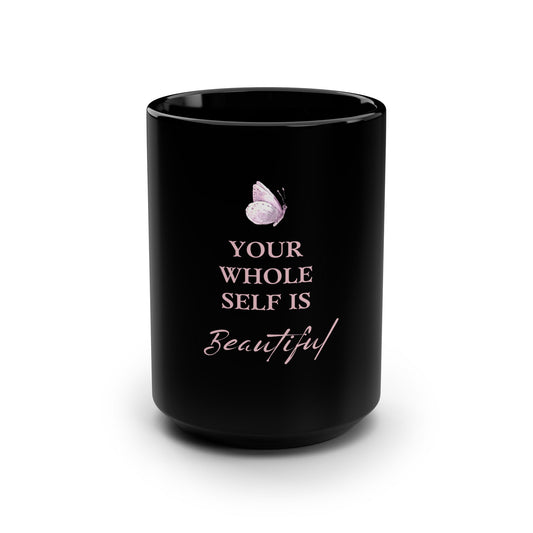 UK Beautiful Self Black Mug - Motivational Coffee Cup, Gift for Her, Inspirational Kitchenware, Butterfly Design, Self-Love Mug