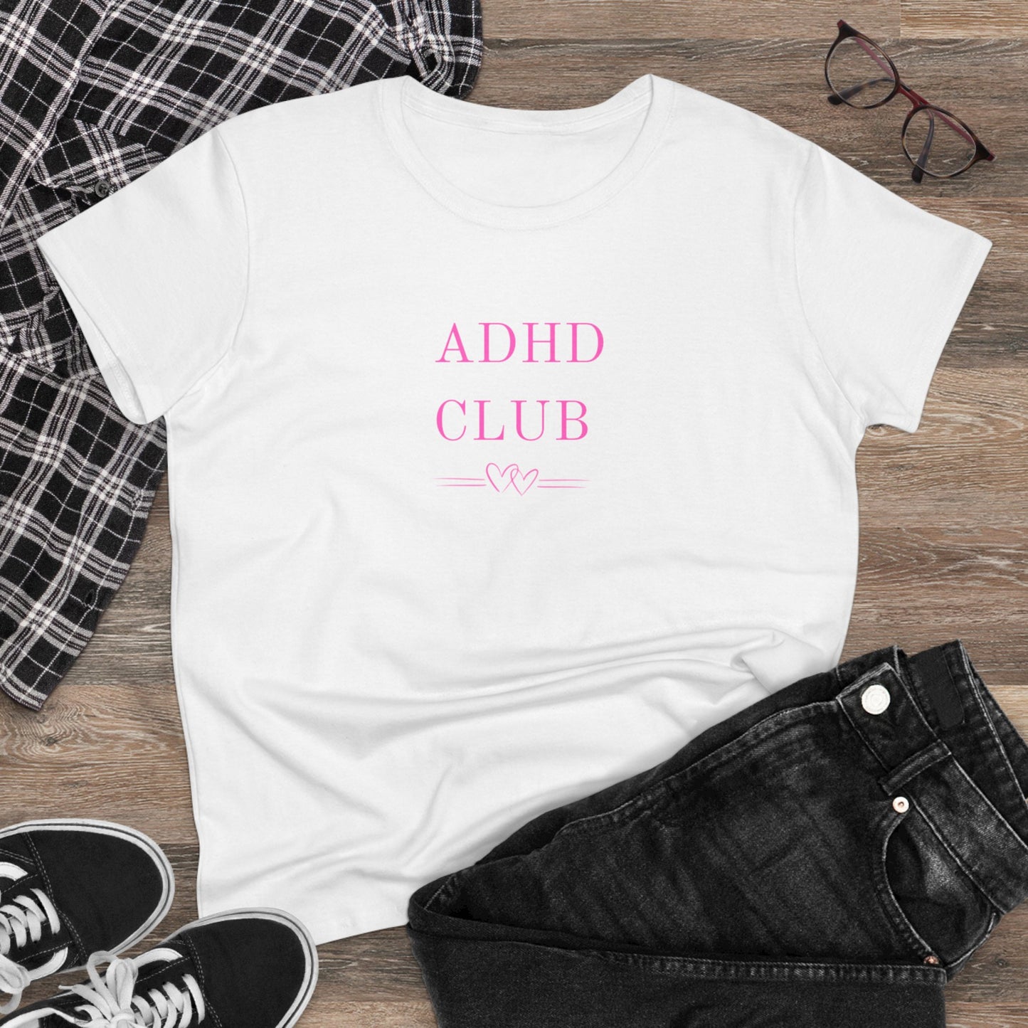 US ADHD Club Women's Midweight Cotton Tee, Gift for ADHD Awareness, Casual Top for Everyday Wear, Fun Graphic Tee, Comfortable Cotton T-Shirt