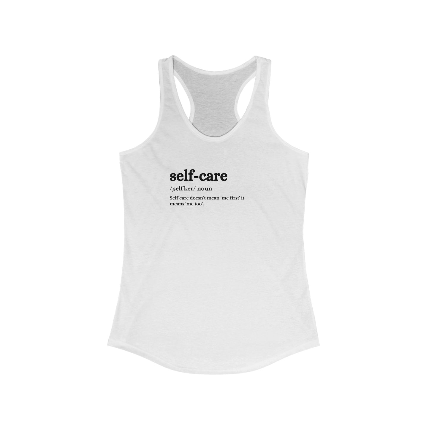 US Self-Care Women's Racerback Tank, Motivational Workout Top, Athletic Tee, Gift for Moms, Wellness Apparel, Summer Activewear