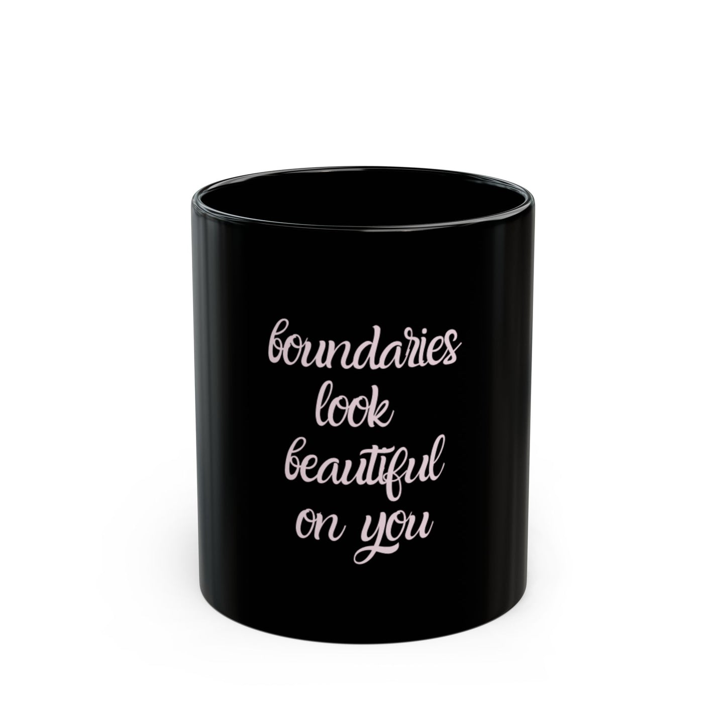 UK Black Mug - Boundaries Look Beautiful On You, Motivational Coffee Cup, Self-Care Gift, Office Humor, Empowerment Drinkware
